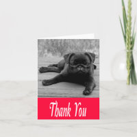 Thank You Pug Puppy Pink, Black & White Note Card
