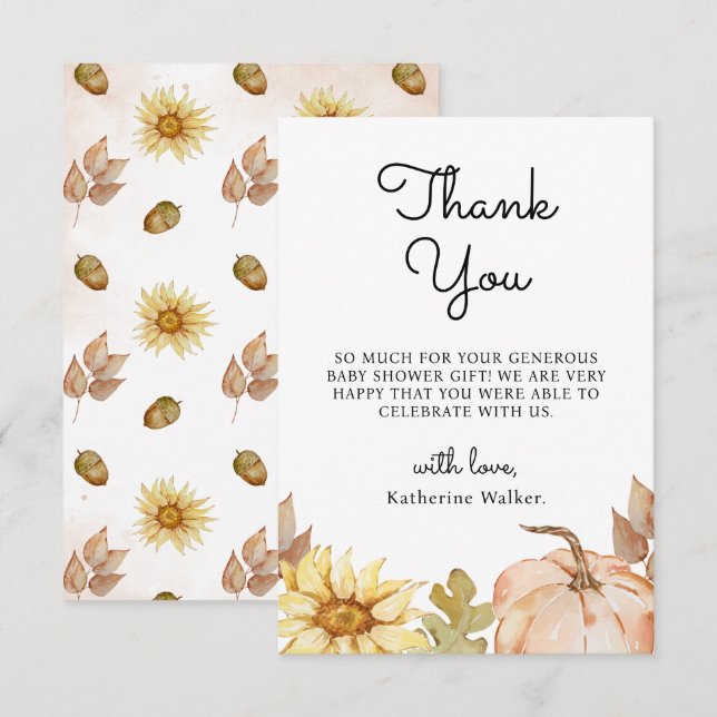 Thank You Pumpkin Flowers Autumn Baby Shower (Front/Back)