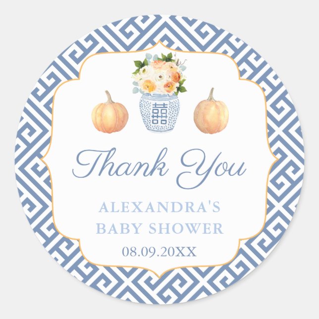 Thank You Pumpkins Chinoiserie Bridal Shower Classic Round Sticker (Front)