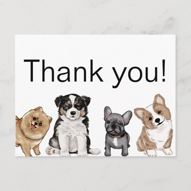 Thank You Puppy, Corgi, French Bulldog, Pomeranian Postcard (Front)
