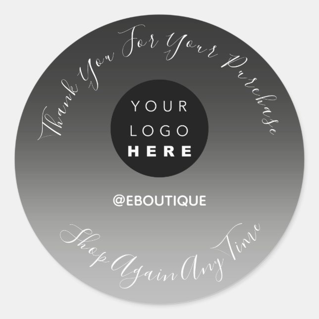 Thank You Purchase Boutique Online Logo Black Grey Classic Round Sticker (Front)