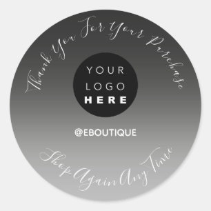 Thank You Purchase Boutique Online Logo Black Grey Classic Round Sticker