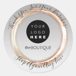 Thank You Purchase Boutique Online Logo Rose Grey Classic Round Sticker