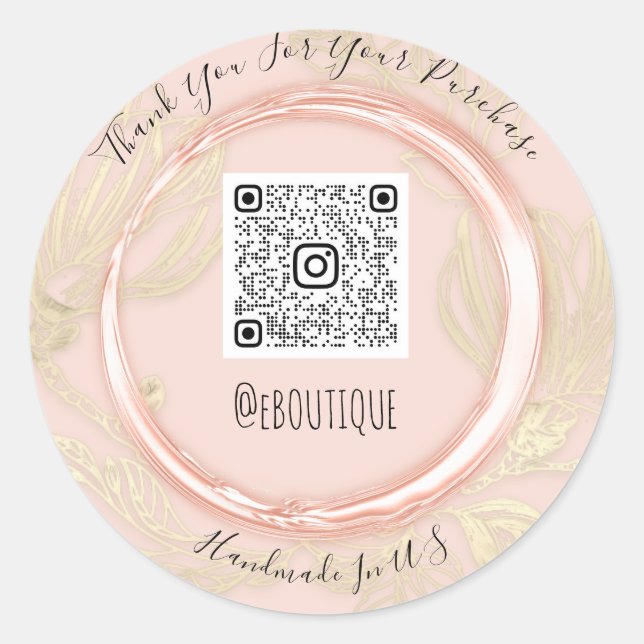 Thank You Purchase Rose Gold Eyelash QR Code Logo Classic Round Sticker (Front)
