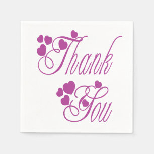 Thank You Purple And White Hearts - Wedding Party Napkin