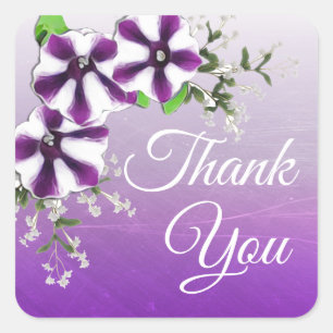 Thank You Purple Floral Petunia Square Sticker
