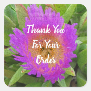 Thank You Purple Flower Customer Appreciation Square Sticker
