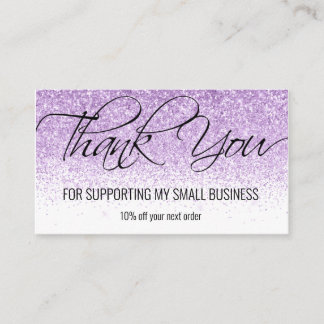 Thank You Purple Glitter Calligraphy Elegant Fancy Business Card