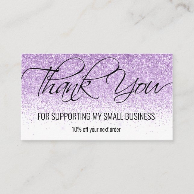Thank You Purple Glitter Calligraphy Elegant Fancy Business Card (Front)