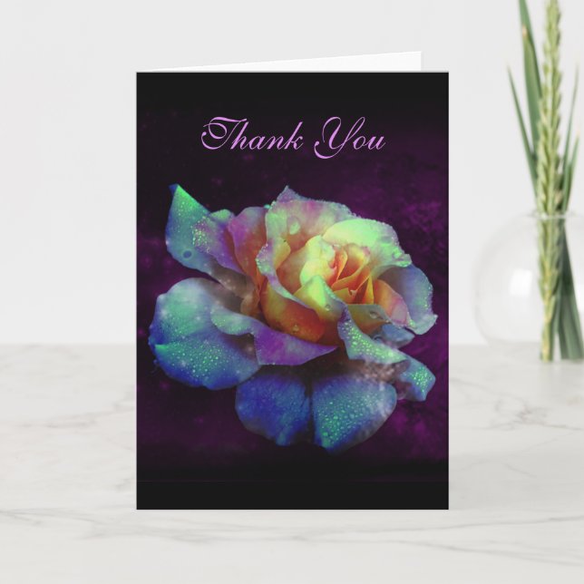 Thank You Purple Kiss Turquoise Rainbow Rose Card (Front)