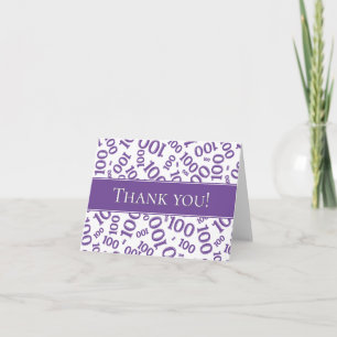 "Thank you!" Purple Number 100 Pattern  Thank You Card