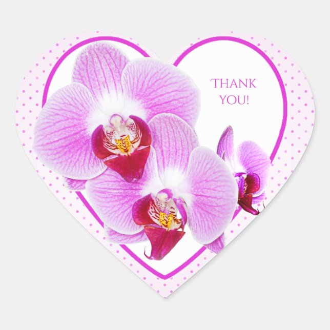 "Thank You" Purple Orchid Floral Photography Heart Sticker (Front)