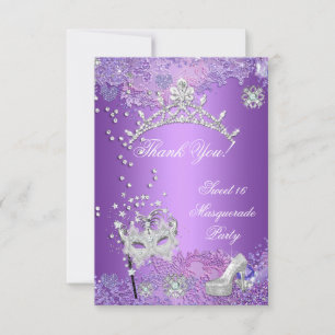 Thank You Purple Sweet  Sixteen 16 Masquerade Card