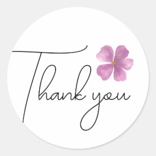 Thank you purple watercolor flower classic round sticker