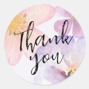 Thank you purple watercolor flower classic round sticker