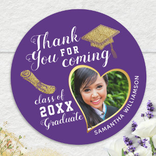 Thank You Purple White Gold Class 2025 Graduation Classic Round Sticker