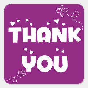 Thank You Purple & White Love Hearts Butterfly Square Sticker
