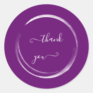 Thank You Purple White Wedding Bridal Shower Classic Round Sticker