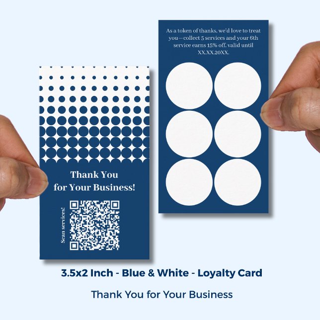  Thank You QR Code - Blue White Service Business Loyalty Card (Thank You QR Code - Blue White Service Business Loyalty Card; Size: 3.5x2 Inch)