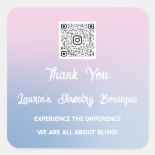 Thank You Qr Code Online Shop Instagrams Pink Blue Square Sticker