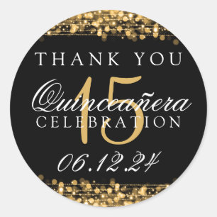 Thank You Quinceanera Birthday Party Sparkles Gold Classic Round Sticker