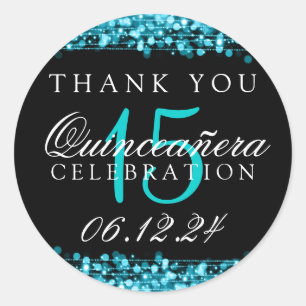 Thank You Quinceanera Birthday Party Sparkles Turq Classic Round Sticker
