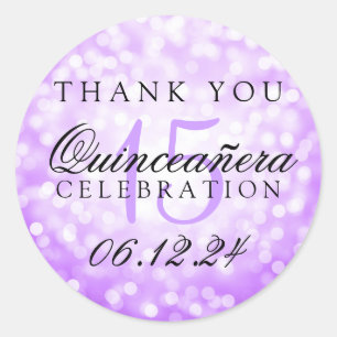 Thank You Quinceanera Birthday Purple Bokeh Lights Classic Round Sticker