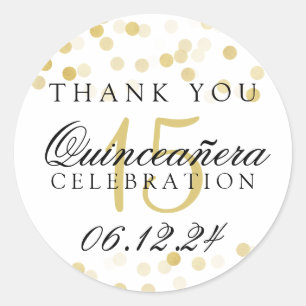 Thank You Quinceanera Gold Foil Glitter Lights Classic Round Sticker