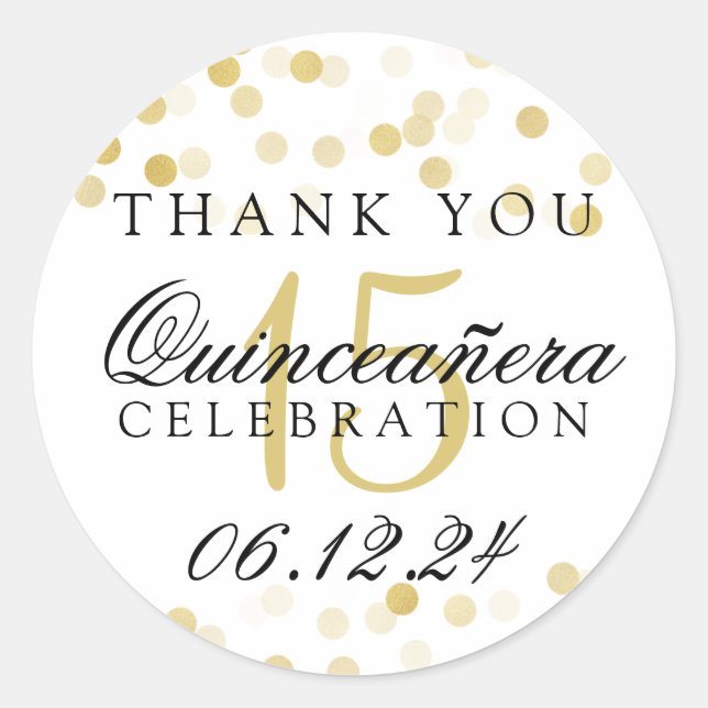Thank You Quinceanera Gold Foil Glitter Lights Classic Round Sticker (Front)