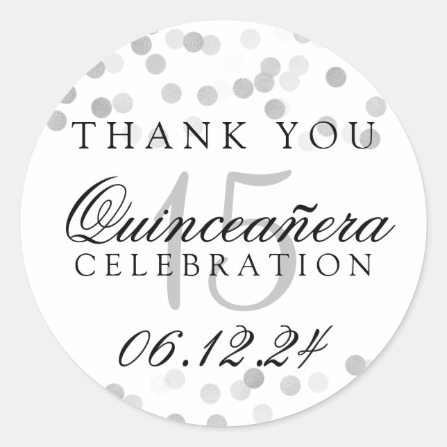 Thank You Quinceanera Silver Foil Glitter Lights Classic Round Sticker (Front)