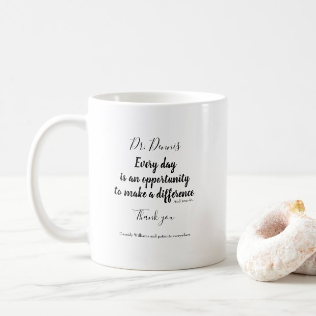 Thank You Quote Healthcare Black White Typography  Coffee Mug (With Donut)