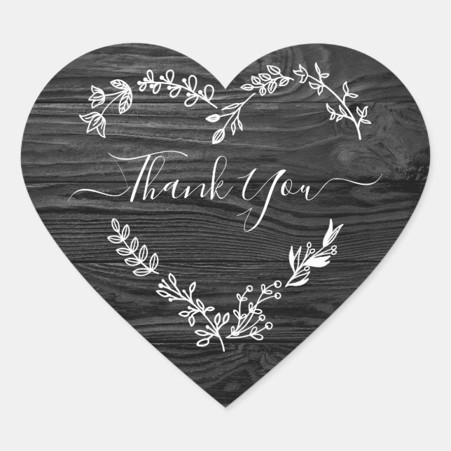 Thank You Quote on Black Wood Background Heart Sticker (Front)