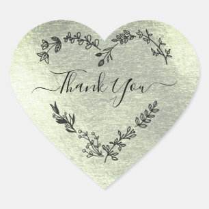 Thank You Quote on Faux Green Metal Effect Heart Sticker