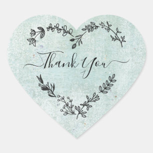 Thank You Quote on Green Grunge Background Heart Sticker