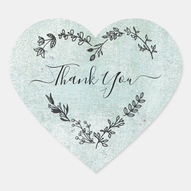 Thank You Quote on Green Grunge Background Heart Sticker (Front)