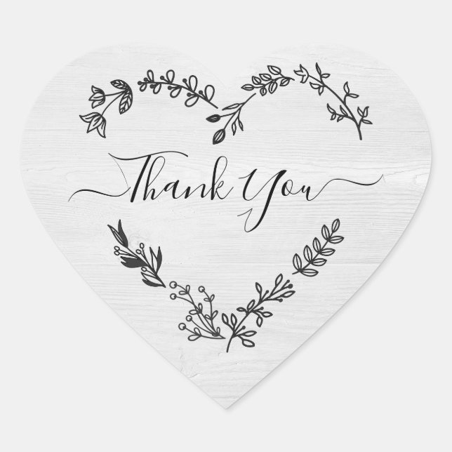 Thank You Quote on White Wood Background Heart Sticker (Front)