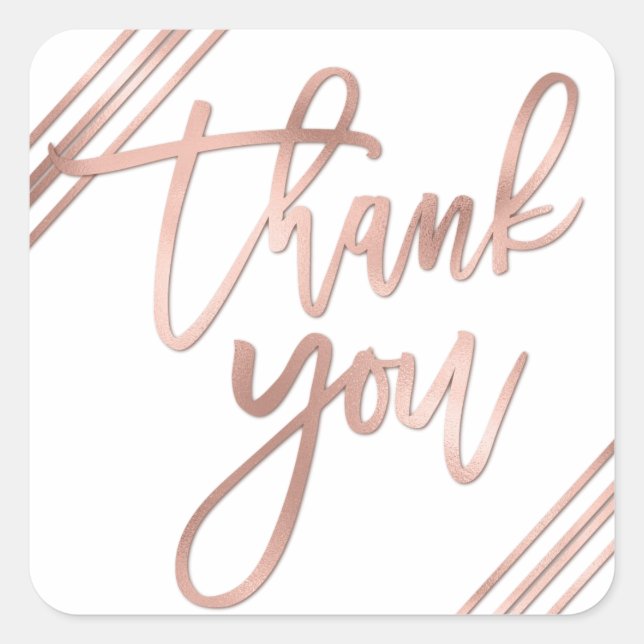 Thank You Quote Rose Gold White Striped Typography Square Sticker (Front)