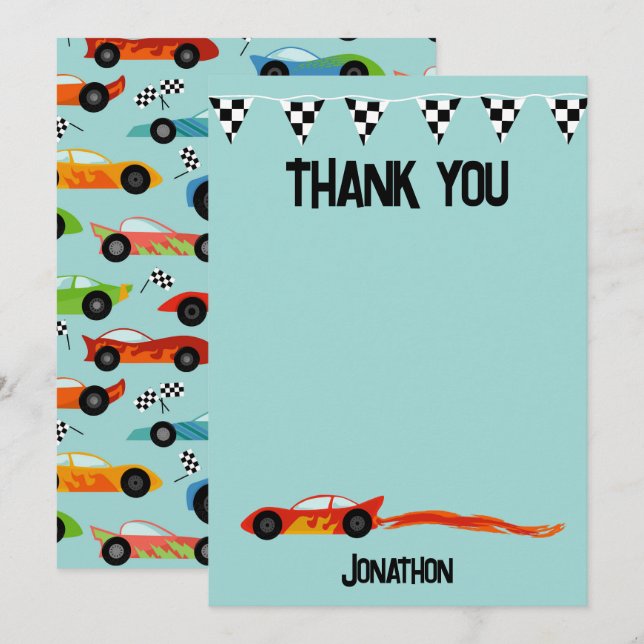 Thank you Racecar Birthday Party Kids Cars (Front/Back)