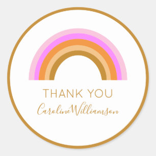 Thank You Rainbow Birthday Party Favor Custom Name Classic Round Sticker