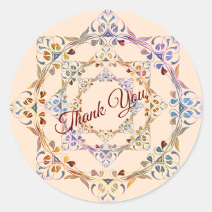 THANK YOU Rainbow Colours Leafy Vines Classic Round Sticker
