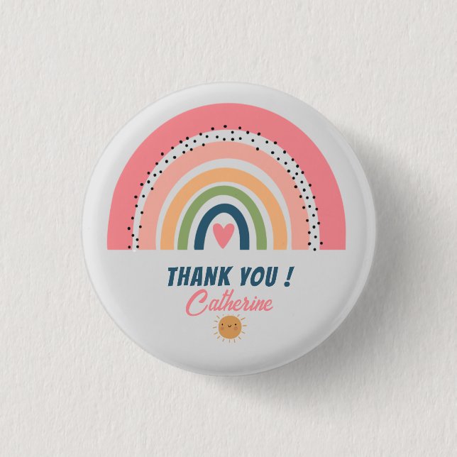 THANK YOU RAINBOW CUTE BOHO DESIGN 3 CM ROUND BADGE (Front)