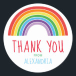Thank You Rainbow Kids Birthday Party Classic Round Sticker<br><div class="desc">Thank You Rainbow Kids Birthday Party Stickers. Coordinate with cute rainbow birthday party supplies. www.SamAnnDesigns.com</div>