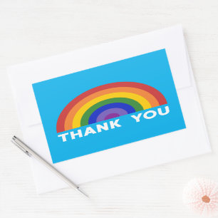 Thank You Rainbow on Sky Blue Rectangular Sticker