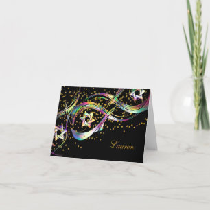 Thank You Rainbow Stars Flourish Gold Confetti Note Card