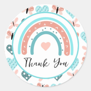 Thank You Rainbows, Butterflies and Hearts Classic Round Sticker