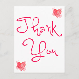 Thank You Red And Pink Heart Watercolor Postcard
