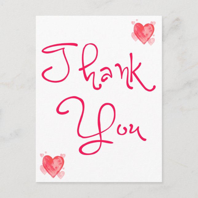 Thank You Red And Pink Heart Watercolor Postcard (Front)