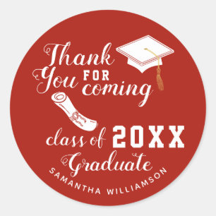 Thank You Red and White Class of 2025 Graduate Classic Round Sticker