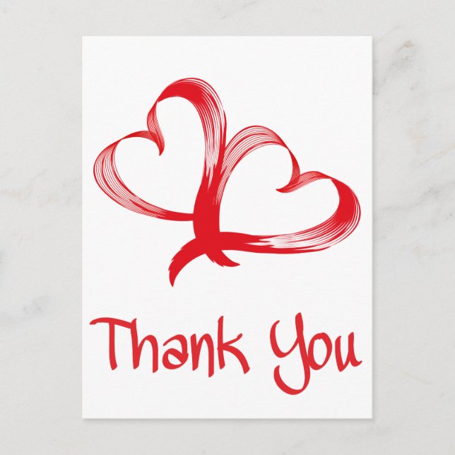 Thank You Red And White Double Heart Postcard (Front)