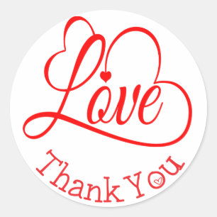 Thank You Red And White Love Heart Wedding Classic Round Sticker